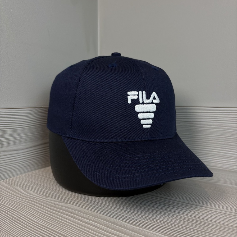 Fila Hat Navy Blue Cap White Embroidered Tennis Snapback Adjustable